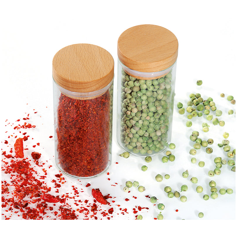 Barattolo spezie con coperchio in legno faggio, confezione 2 pezzi ml 100/cm Ø4,5x10
