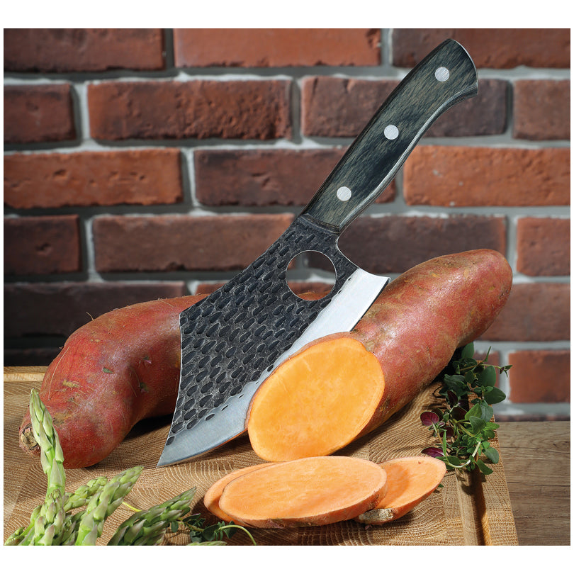 Coltello cuoco "Farmer" con custodia in pelle, dotata di un pratico laccio per fissarla alla cintura cm 14,5/25