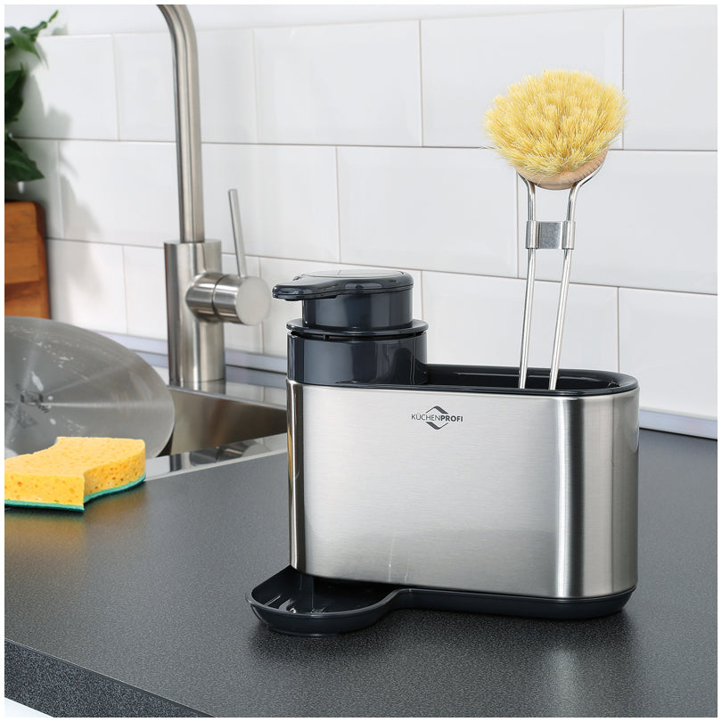 Dispenser per detersivo piatti/sapone liquido con pratico portaspugna "Primus" cm 18x13x16