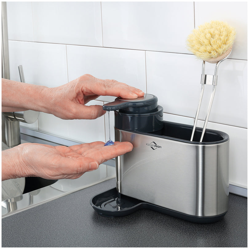 Dispenser per detersivo piatti/sapone liquido con pratico portaspugna "Primus" cm 18x13x16