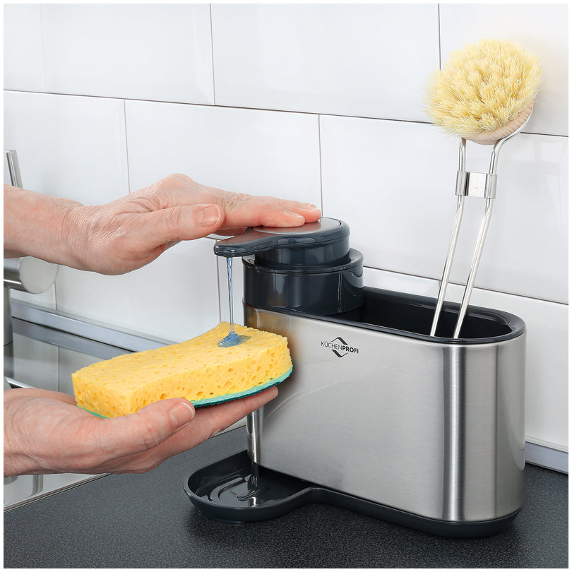 Dispenser per detersivo piatti/sapone liquido con pratico portaspugna "Primus" cm 18x13x16