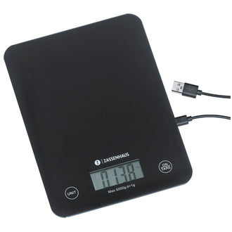 Bilancia da cucina digitale e ricaricablie "Balance USB" con piatto in vetro 1g/5kg cm 16x21,5x2