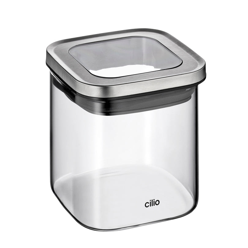 Barattolo quadrato "Cubo" con coperchio a finestra ml 650/cm 10,2x10,2x