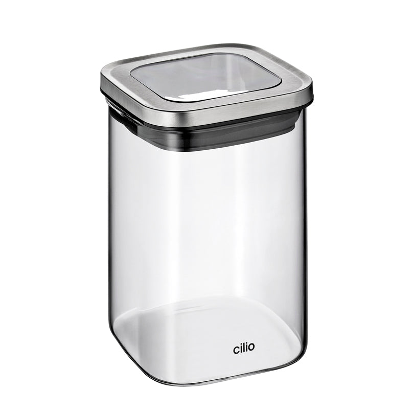 Barattolo quadrato "Cubo" con coperchio a finestra l 1/cm 10,2x10,2x14,