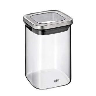 Barattolo quadrato "Cubo" con coperchio a finestra l 1/cm 10,2x10,2x14,