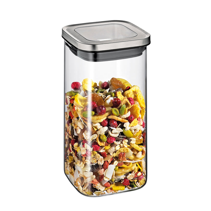 Barattolo quadrato "Cubo" con coperchio a finestra l 1,35/cm 10,2x10,2x