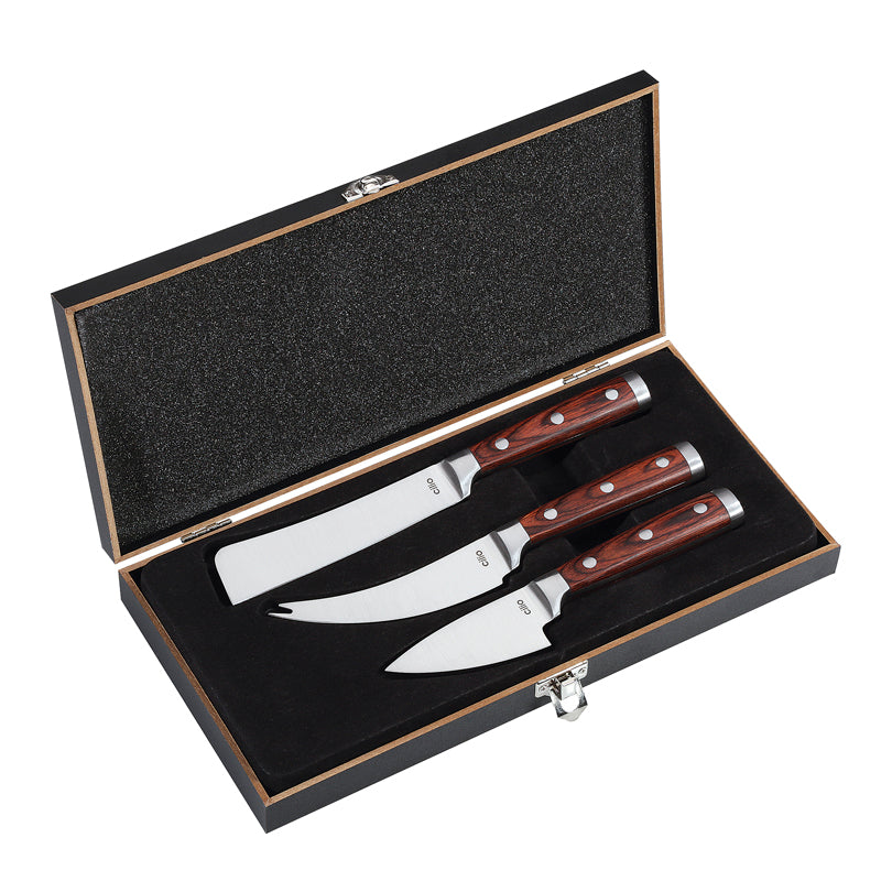 Set 3 coltelli formaggio "Sardo", scatola regalo in legno inclusa cm 29x14x3,5
