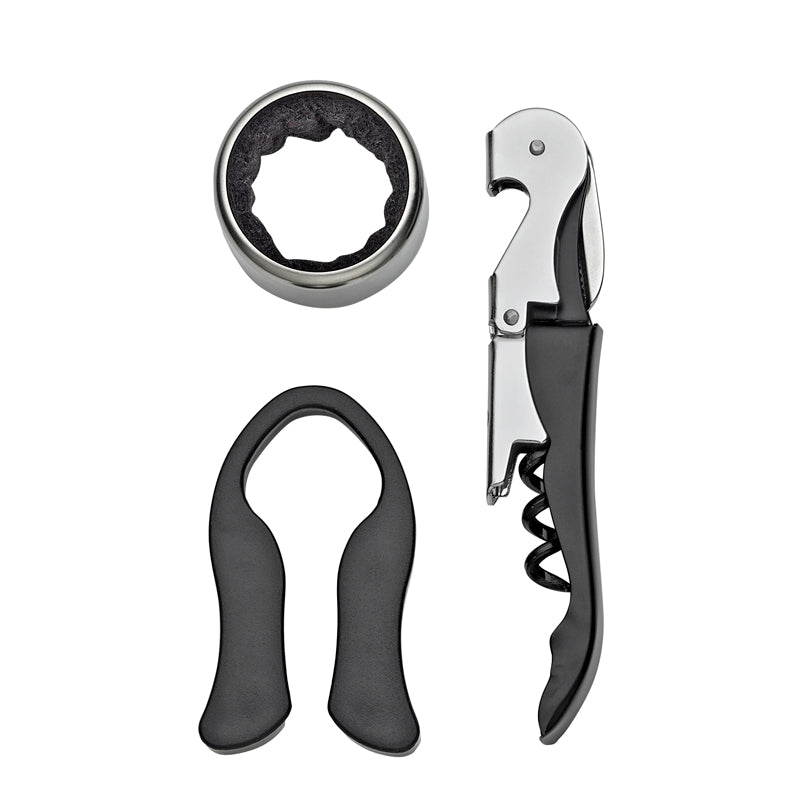 Set da vino "Piemonte", 3 pezzi in scatola regalo in legno cm 15x16,5x5