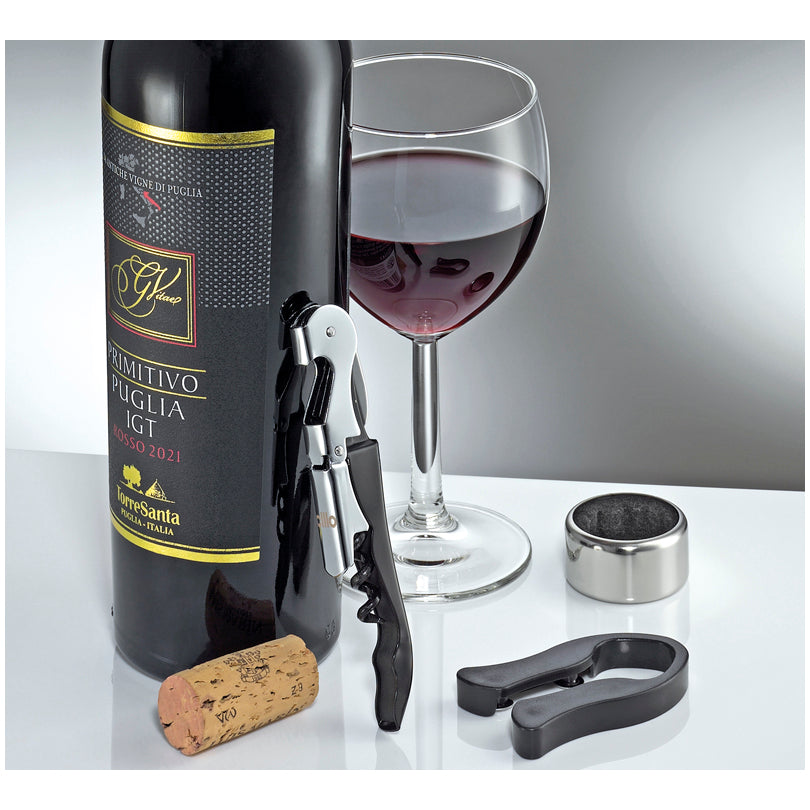 Set da vino "Piemonte", 3 pezzi in scatola regalo in legno cm 15x16,5x5