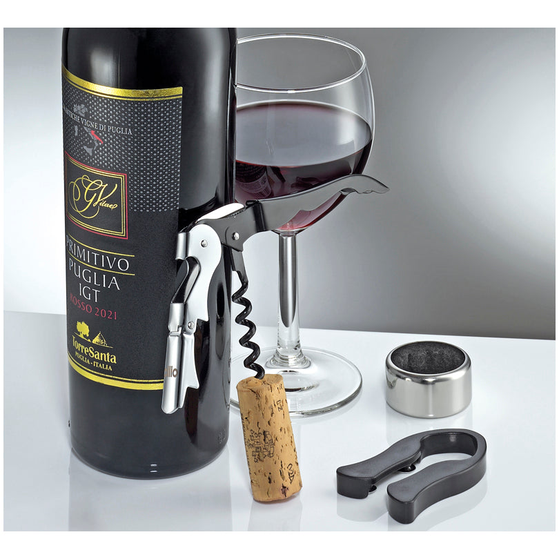 Set da vino "Piemonte", 3 pezzi in scatola regalo in legno cm 15x16,5x5