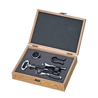 Set da vino "Toscana", 3 pezzi in scatola regalo in legno cm 26x16,5x6