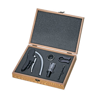 Set da vino "Trentino", 5 pezzi in scatola regalo in legno cm 30x20x5,5