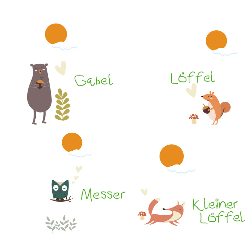 Posate per bambini "Forest", confezione 4 pezzi cm 13,5-17