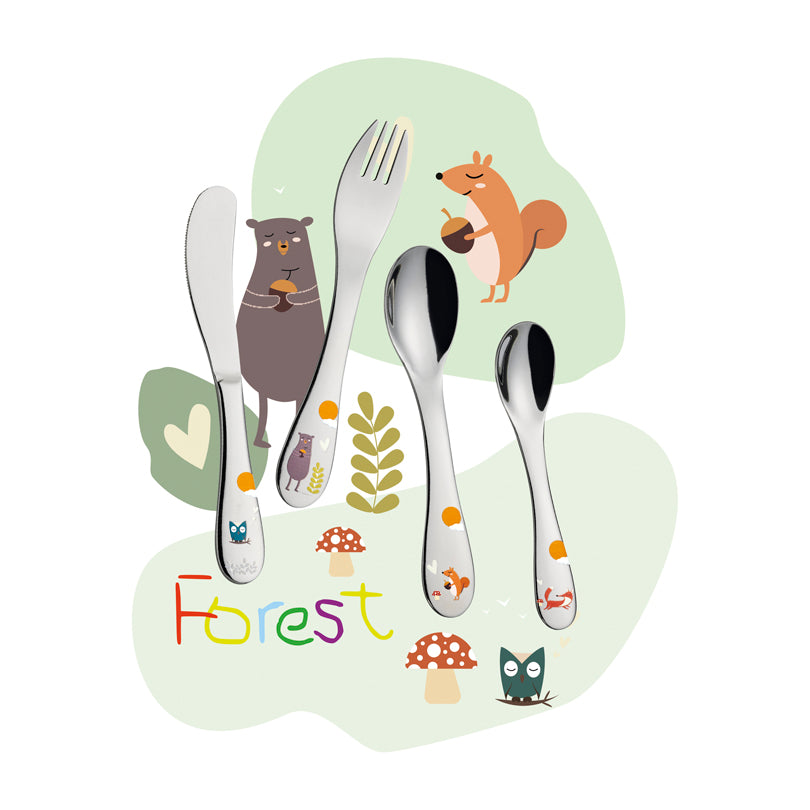 Posate per bambini "Forest", confezione 4 pezzi cm 13,5-17
