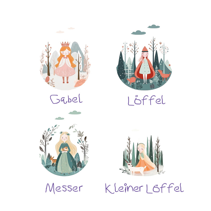 Posate per bambini "Princess", confezione 4 pezzi cm 13,5-17