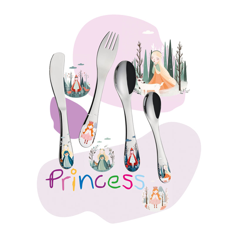 Posate per bambini "Princess", confezione 4 pezzi cm 13,5-17