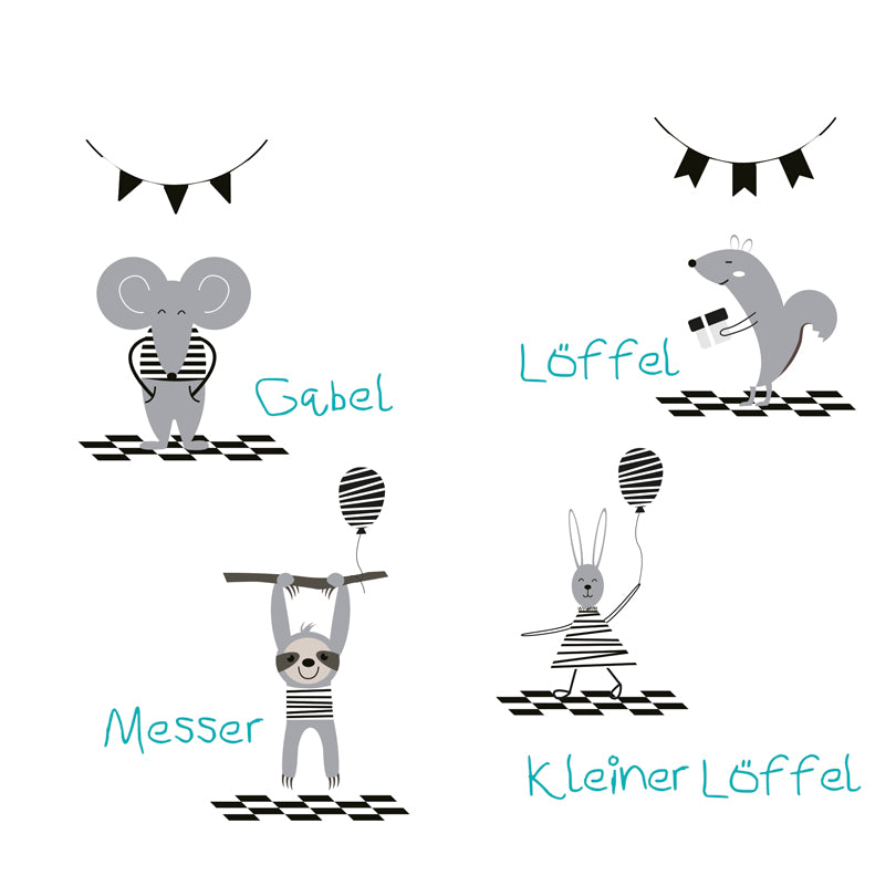 Posate per bambini "Party", confezione 4 pezzi cm 13,5-17