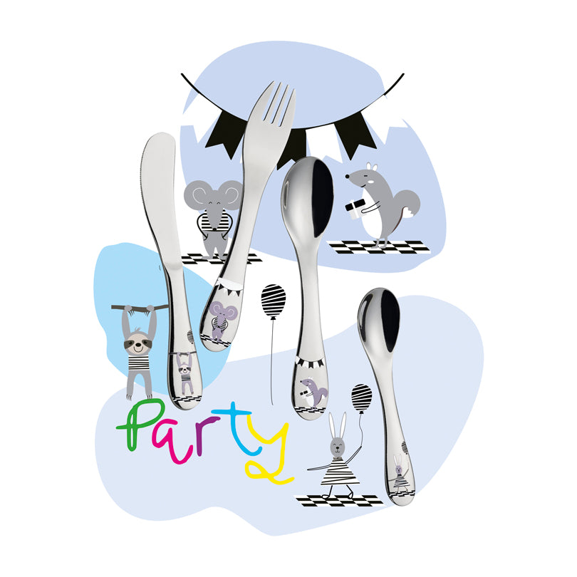 Posate per bambini "Party", confezione 4 pezzi cm 13,5-17