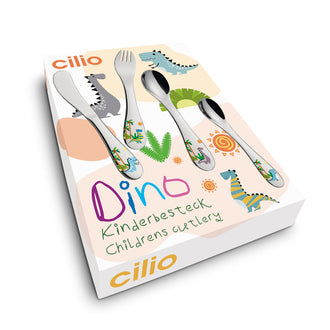 Posate per bambini "Dino", confezione 4 pezzi cm 13,5-17