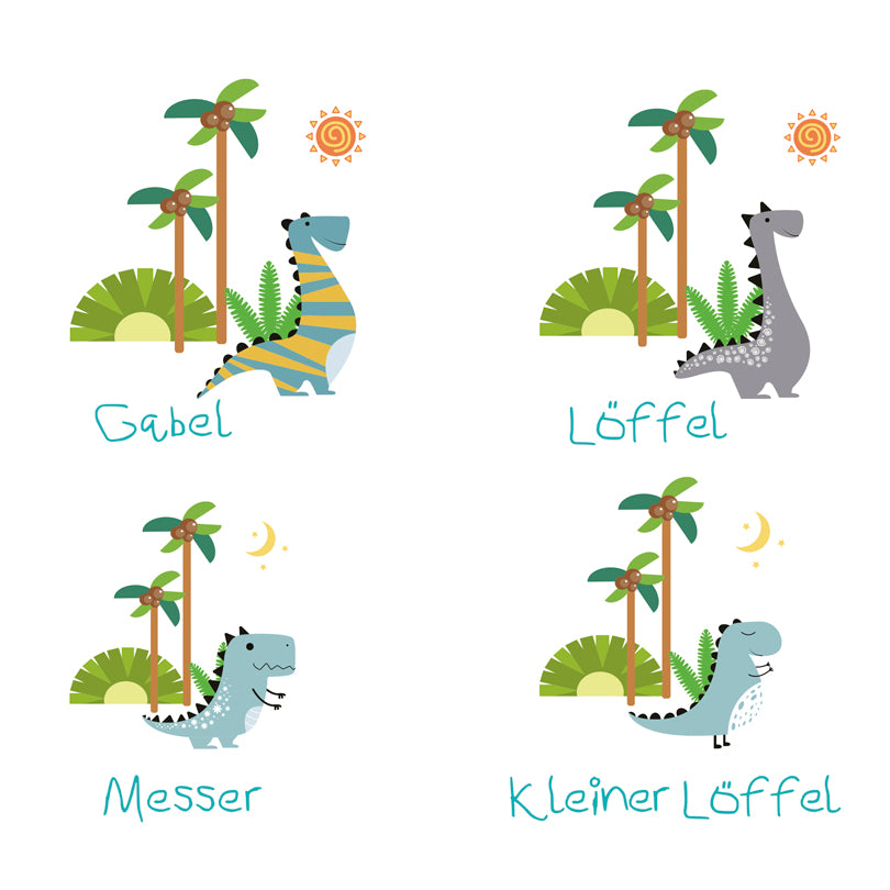 Posate per bambini "Dino", confezione 4 pezzi cm 13,5-17