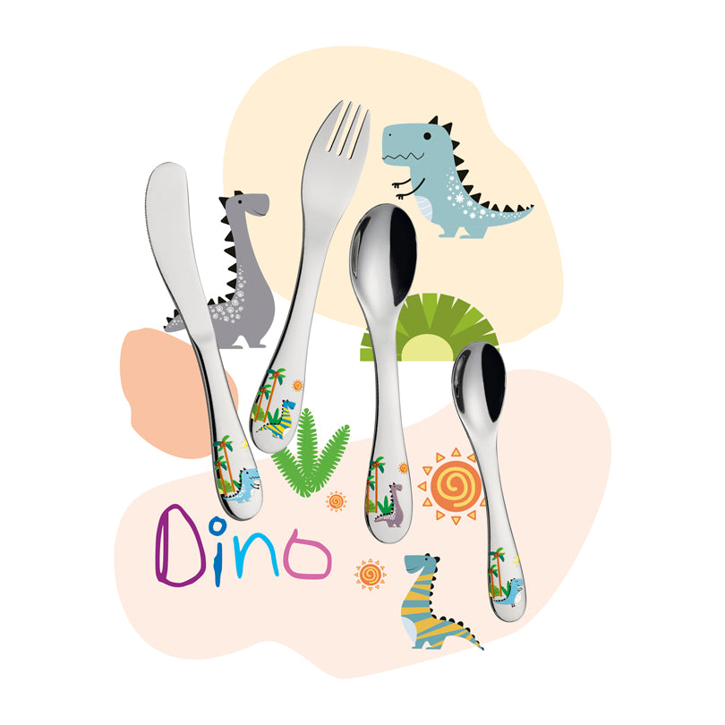 Posate per bambini "Dino", confezione 4 pezzi cm 13,5-17