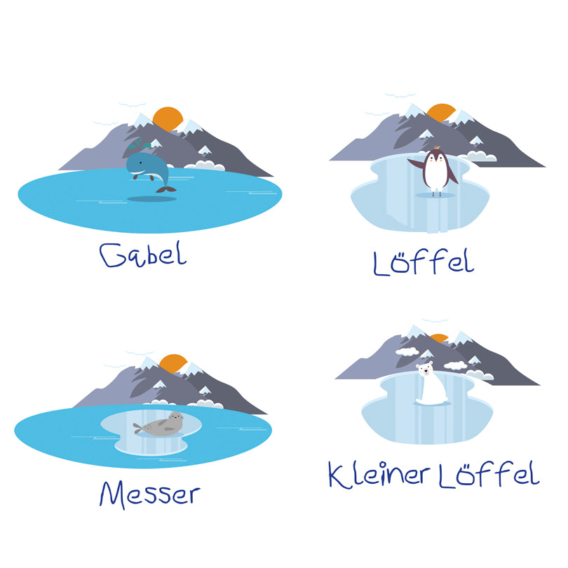 Posate per bambini "Seaworld", confezione 4 pezzi cm 13,5-17