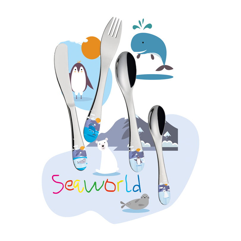 Posate per bambini "Seaworld", confezione 4 pezzi cm 13,5-17