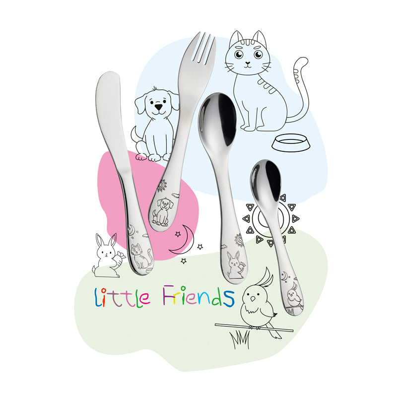 Posate per bambini "Little Friends", confezione 4 pezzi cm 13,5-17