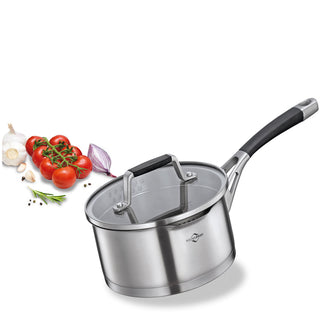 Casseruola con manico e coperchio in vetro "Bologna" l 1,5/cm Ø16x8