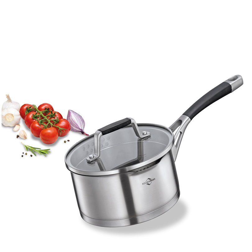 Casseruola con manico e coperchio in vetro "Bologna" l 1,5/cm Ø16x8