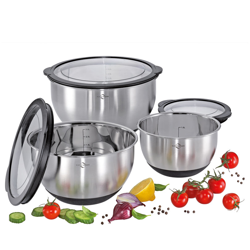 Kit 3 Bastardelle antiscivolo "Deluxe", coperchi inclusi cm Ø16, cm Ø20, cm Ø