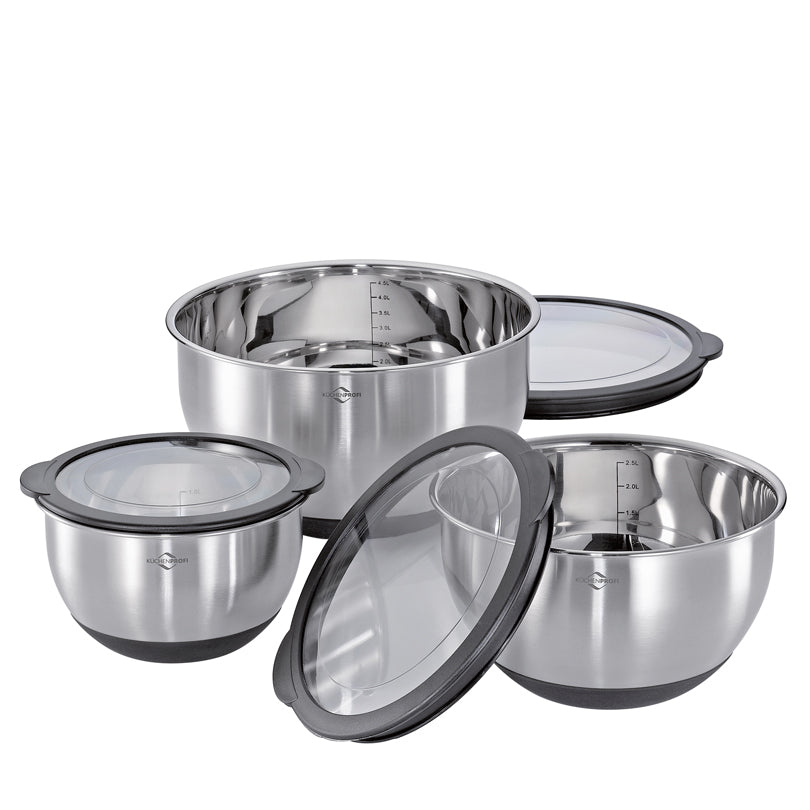 Kit 3 Bastardelle antiscivolo "Deluxe", coperchi inclusi cm Ø16, cm Ø20, cm Ø