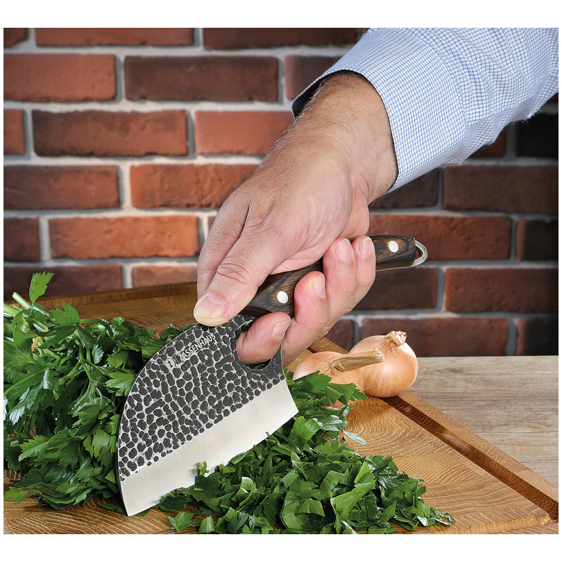 Coltello cuoco "Keeper" con custodia in pelle, dotata di un pratico laccio per fissarla alla cintura cm 12/25