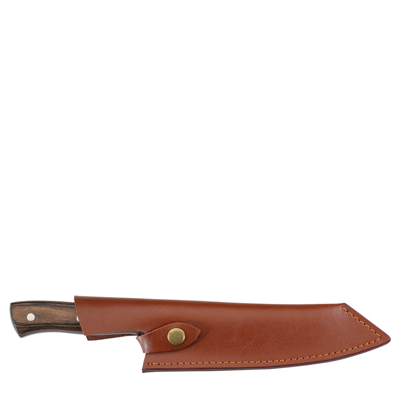 Coltello cuoco "Hunter" con custodia in pelle, dotata di un pratico laccio per fissarla alla cintura cm 19/31