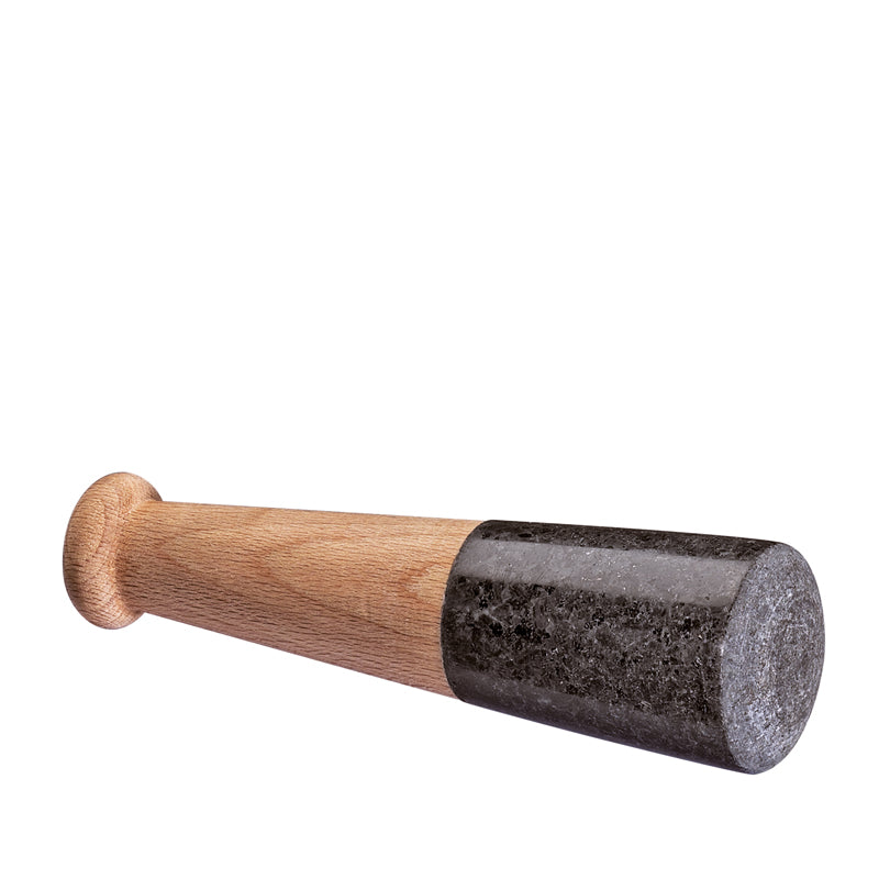 Mortaio "Saturn", con pestello e base d'appoggio in legno di faggio cm Ø14x10,5