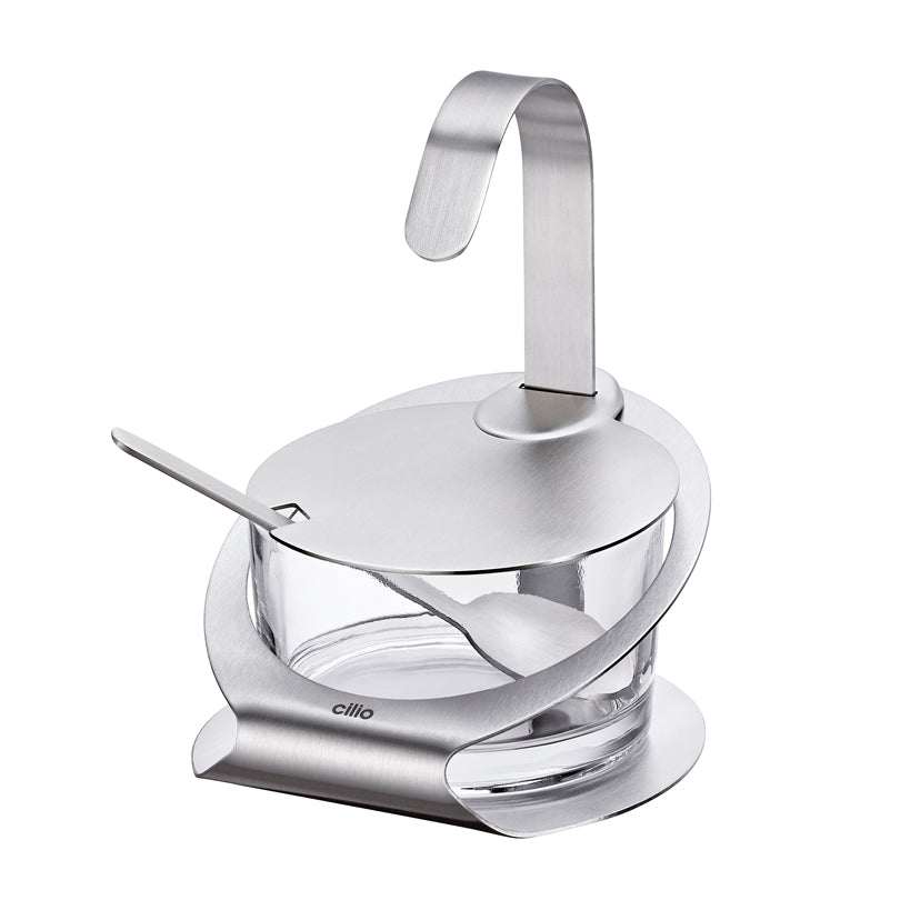 Formaggiera con cucchiaio "Osteria", satinata cm Ø10x13,5/ml 200