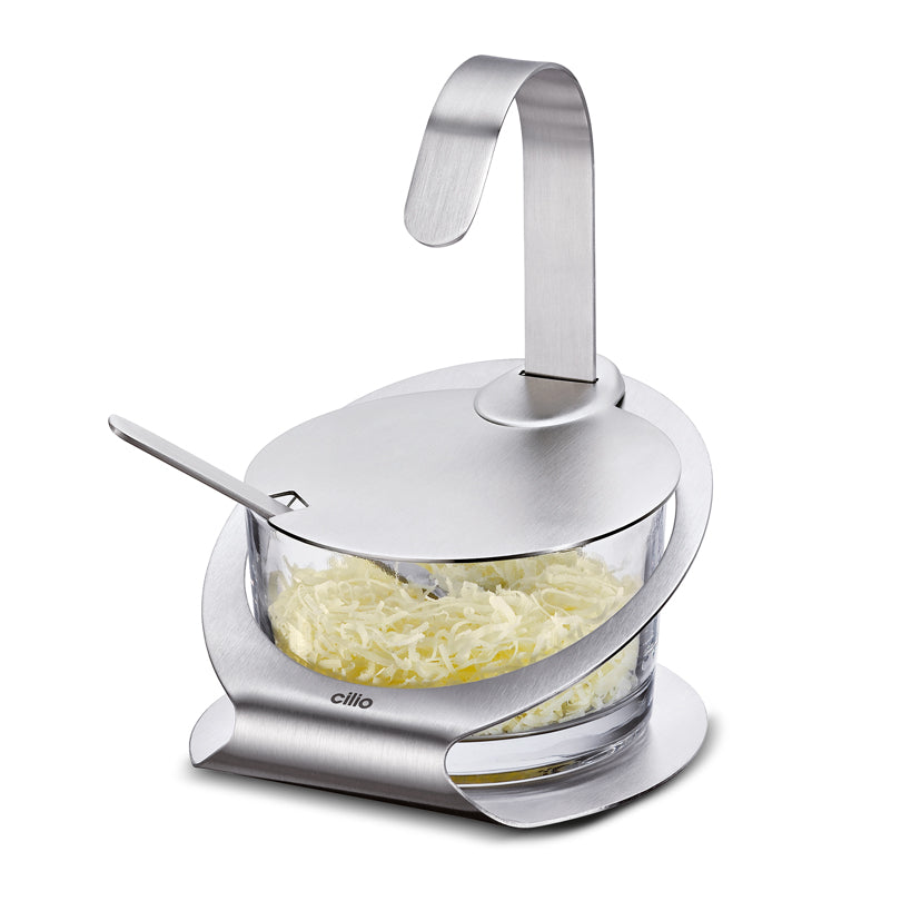 Formaggiera con cucchiaio "Osteria", satinata cm Ø10x13,5/ml 200