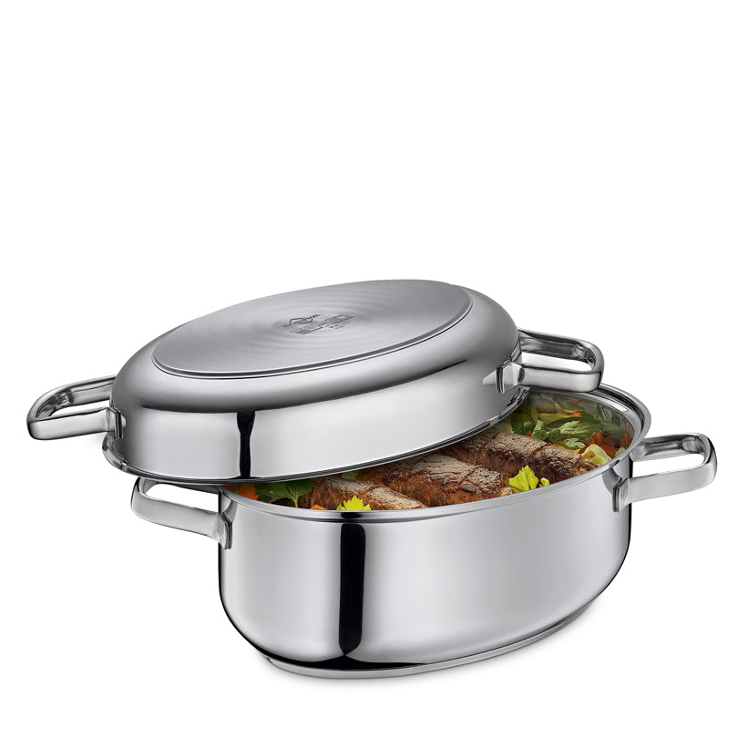 Casseruola ovale "Pisa" con coperchio in acciaio inox l 8,6/cm 38x25x19