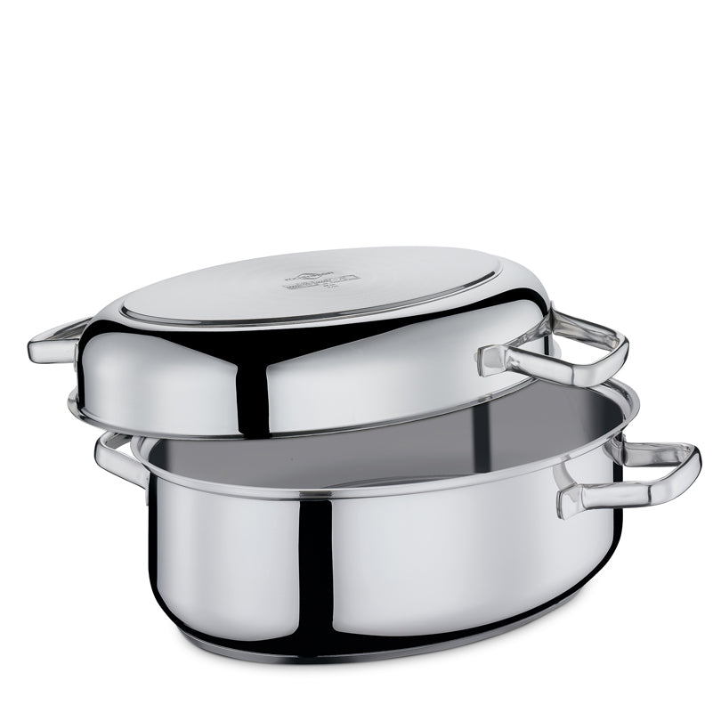 Casseruola ovale "Pisa" con coperchio in acciaio inox l 8,6/cm 38x25x19