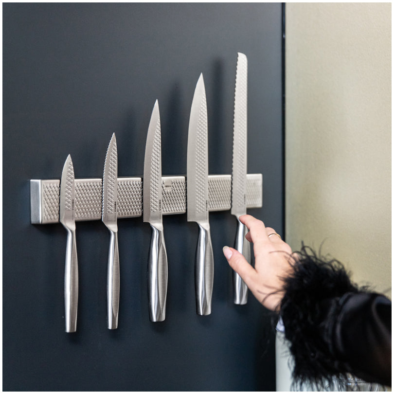 Set coltelli cucina "Monaco+" con barra magnetica porta coltelli, 6 pezzi