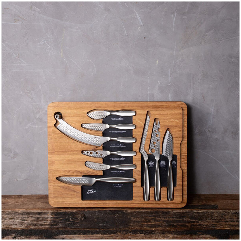 Set professionale formaggio tagliere + 9 coltelli "Monaco+" cm 35,8x13x5,5