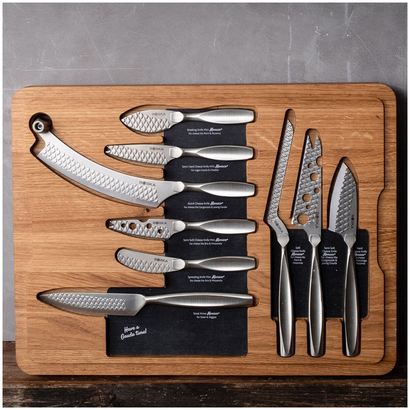 Set professionale formaggio tagliere + 9 coltelli "Monaco+" cm 35,8x13x5,5
