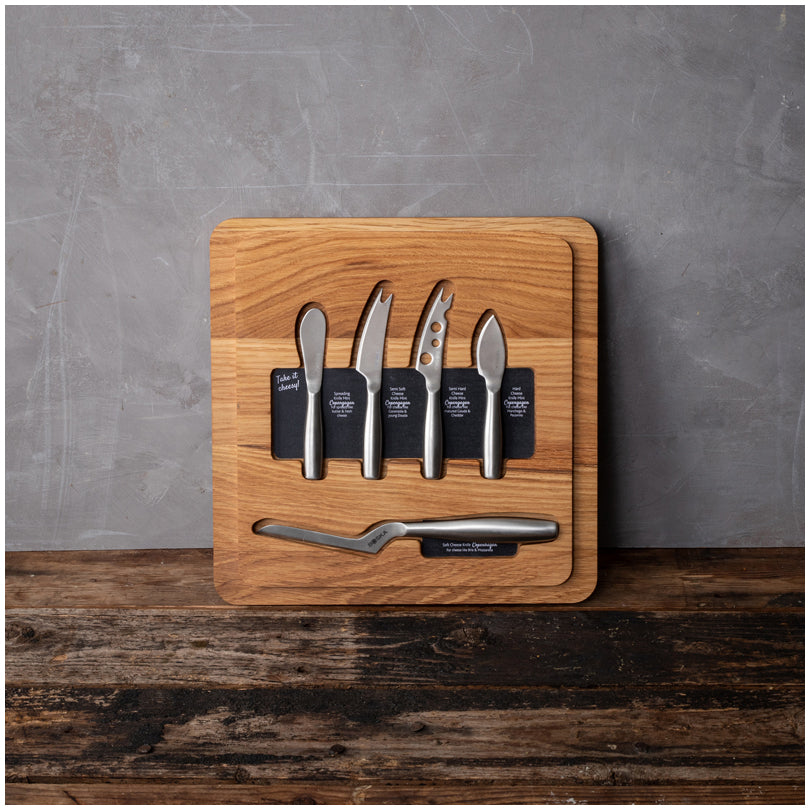 Tagliere doppio con 5 coltelli formaggioi "Copenhagen" cm 29x29x3