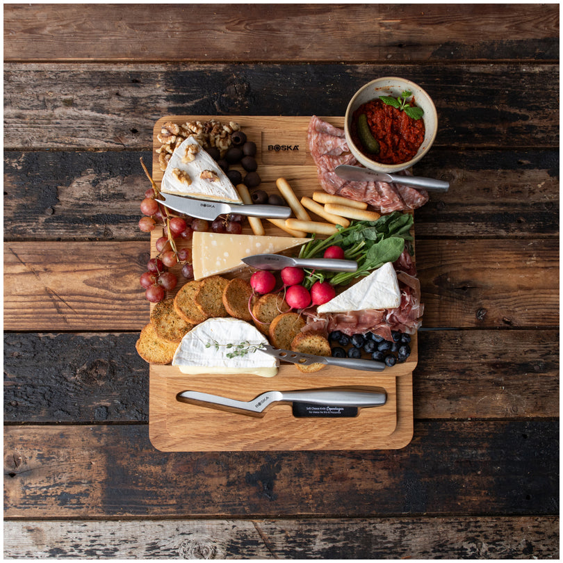 Tagliere doppio con 5 coltelli formaggioi "Copenhagen" cm 29x29x3