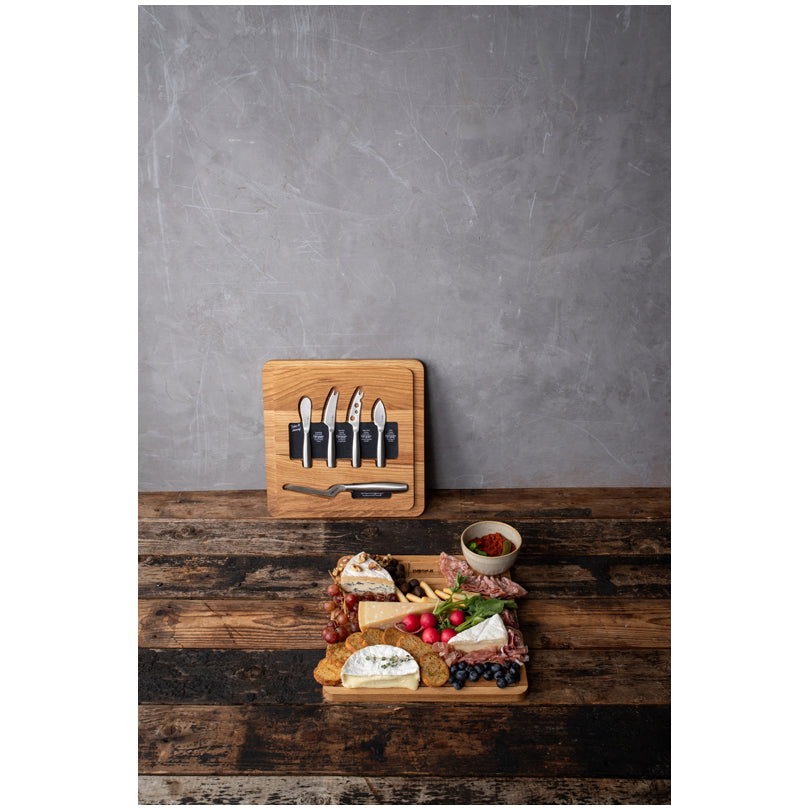 Tagliere doppio con 5 coltelli formaggioi "Copenhagen" cm 29x29x3