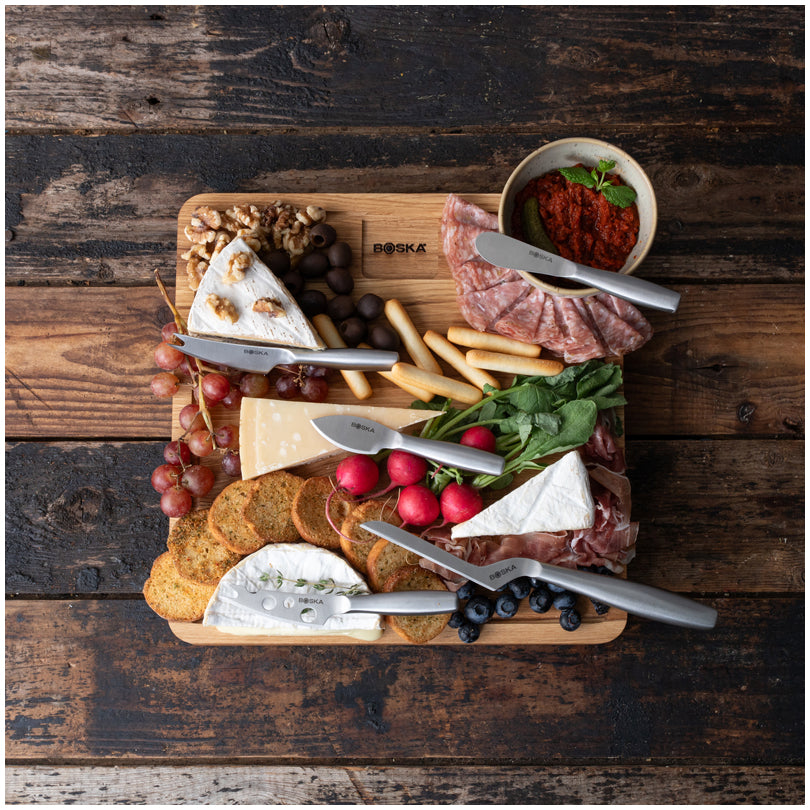 Tagliere doppio con 5 coltelli formaggioi "Copenhagen" cm 29x29x3