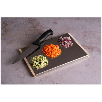 Tagliere rettangolare "Stainless steel 18/10" con base in multistrato di betulla cm 35x25x1,2