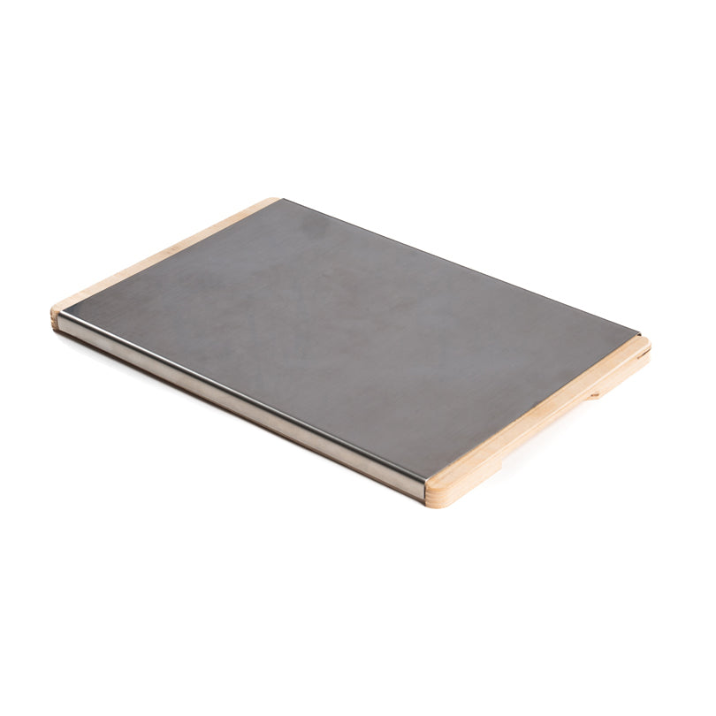 Tagliere rettangolare "Stainless steel 18/10" con base in multistrato di betulla cm 35x25x1,2