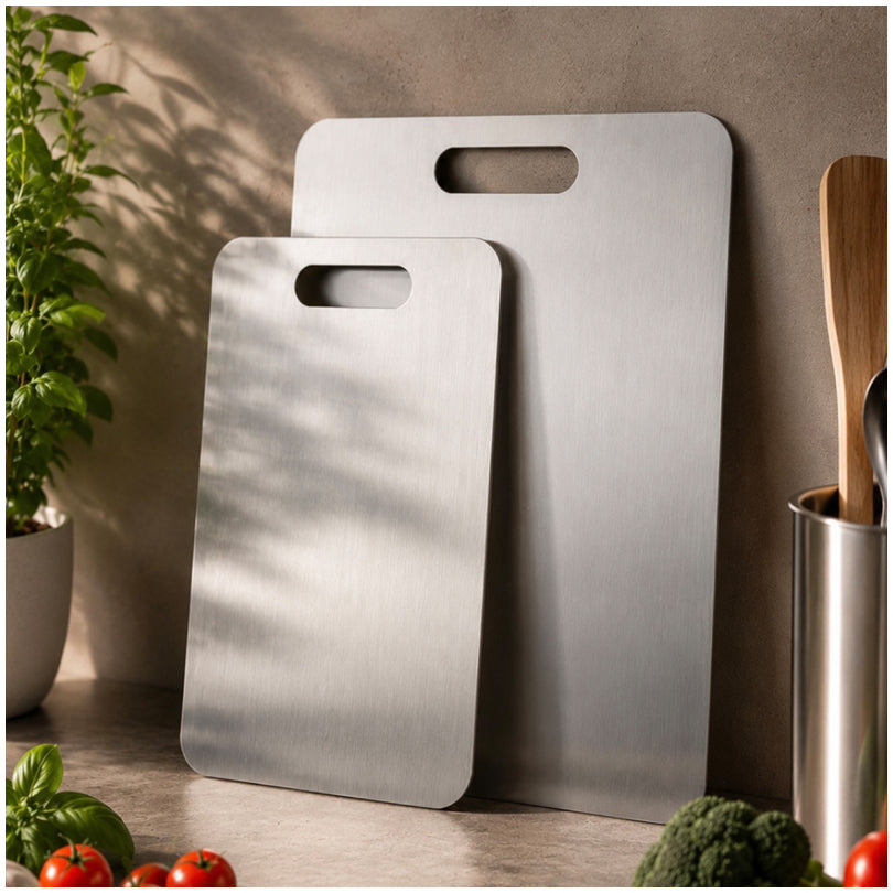 Tagliere rettangolare in acciaio inox (18/10) con finitura satinata cm 45x30x0,1