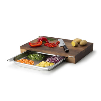 Tagliere multifunzionale con 1 cassetto in acciaio inox L cm 48x32,5x6